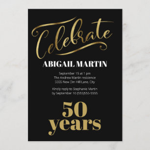Invitación Fiesta de cumpleaños 50 negro oro blanco