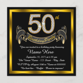 Invitación Fiesta de cumpleaños 50 negro y dorado
