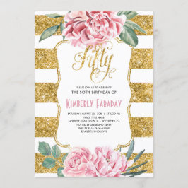 Invitación Fiesta de cumpleaños 50 - Oro floral - Glam
