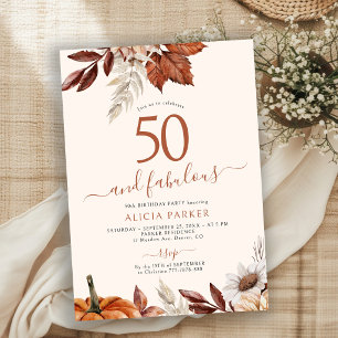 Invitación fiesta de cumpleaños 50 otoño floral