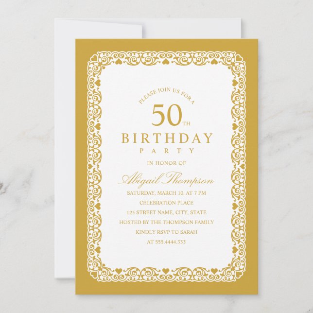 Invitación Fiesta de cumpleaños 50 para adultos elegante y se (Anverso)