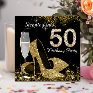 Invitación Fiesta de cumpleaños 50 para Black and Gold