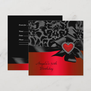 Invitación Fiesta de cumpleaños 50 Red Silver Wild Black Whit