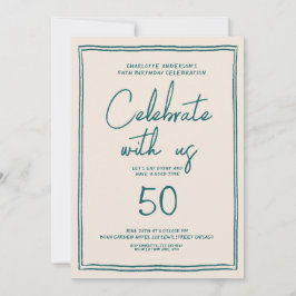 Invitación Fiesta de cumpleaños 50 Retro de escritura a mano