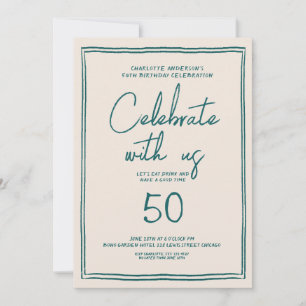 Invitación Fiesta de cumpleaños 50 Retro de escritura a mano