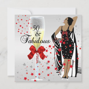 Invitación Fiesta de cumpleaños 50 Retro Diva Art deco Rojo B