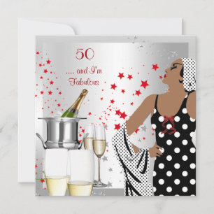 Invitación Fiesta de Cumpleaños 50 Retro Diva Art Deco Rojo P