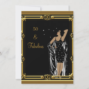 Invitación Fiesta de cumpleaños 50 Retro Diva deco Blanco Neg