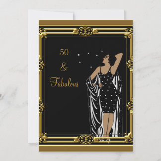 Invitación Fiesta de cumpleaños 50 Retro Diva deco Blanco Neg