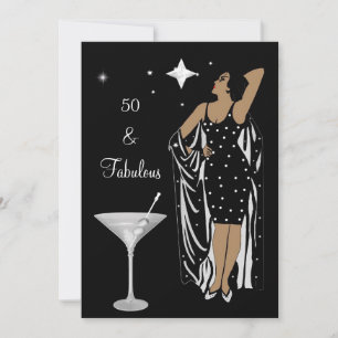 Invitación Fiesta de Cumpleaños 50 Retro Diva deco Negro Blan