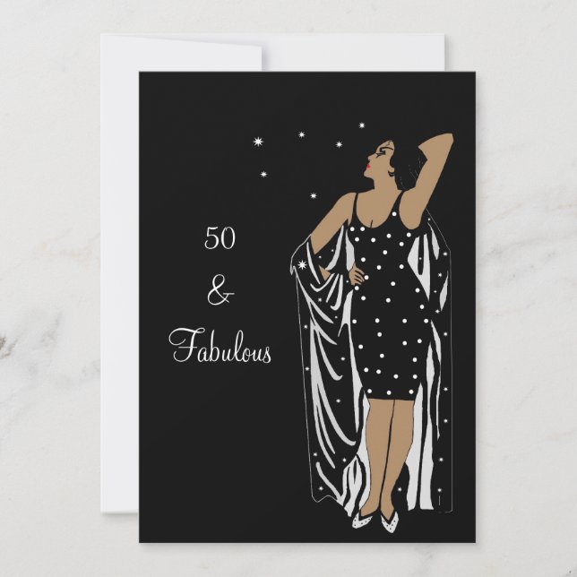 Invitación Fiesta de Cumpleaños 50 Retro Diva decoración Negr (Anverso)