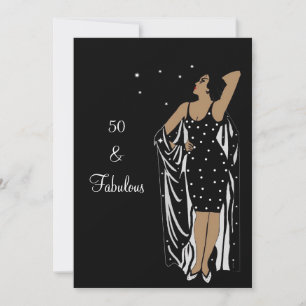 Invitación Fiesta de Cumpleaños 50 Retro Diva decoración Negr