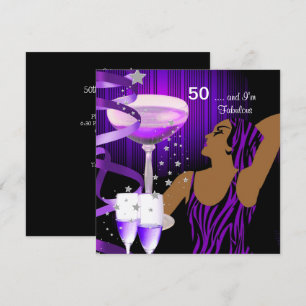 Invitación Fiesta de cumpleaños 50 Retro Diva Fabuloso Púrpur