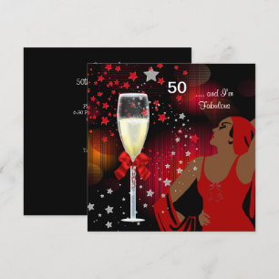 Invitación Fiesta de cumpleaños 50 Retro Diva Fabuloso Rojo B