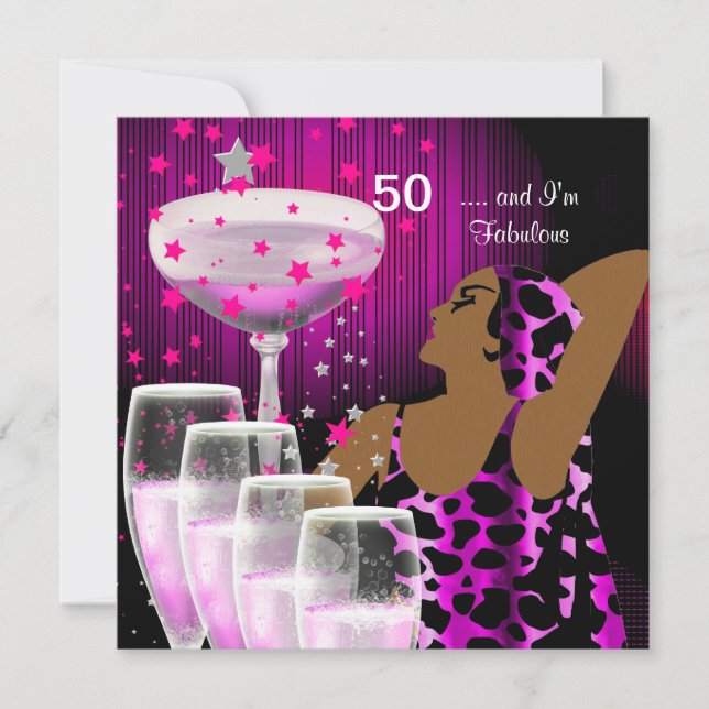 Invitación Fiesta de cumpleaños 50 Retro Diva Fabuloso Rosa (Anverso)