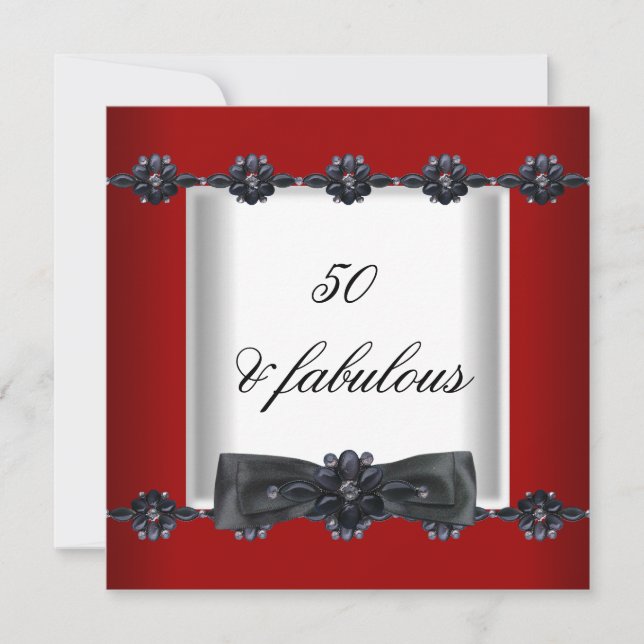 Invitación Fiesta de Cumpleaños 50 Rojo Negro Blanco Joyas La (Anverso)