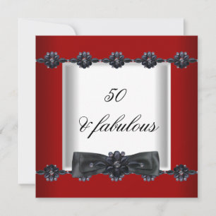 Invitación Fiesta de Cumpleaños 50 Rojo Negro Blanco Joyas La