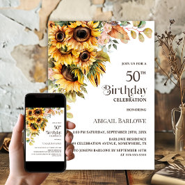 Invitación Fiesta de cumpleaños 50 Rustic Sunflower Floral