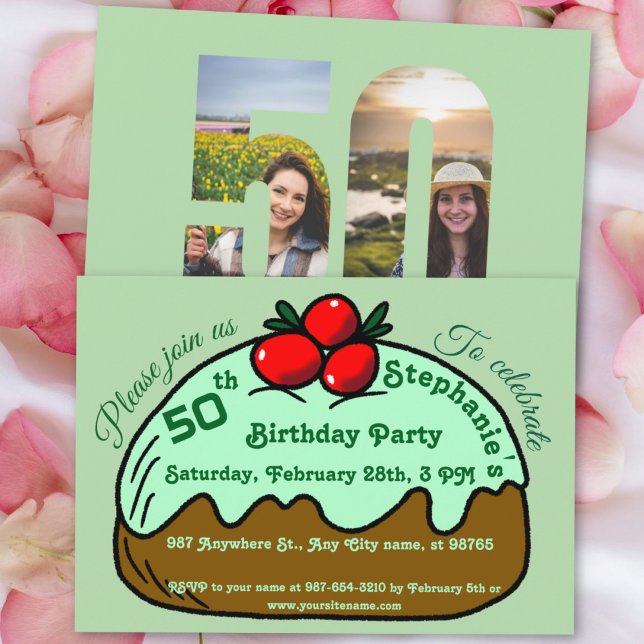 Invitación Fiesta de Cumpleaños 50 Verde Pálido Choco Donut P (Subido por el creador)