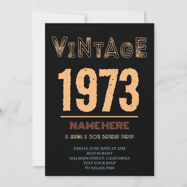 Invitación Fiesta de cumpleaños 50 Vintage 1973 (Anverso)