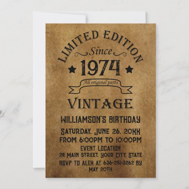 Invitación Fiesta de cumpleaños 50 vintage personalizada (Anverso)