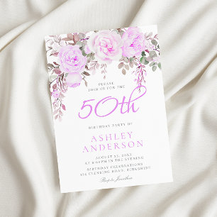 Invitación Fiesta de cumpleaños 50 Violeta Floral de Lavanda 