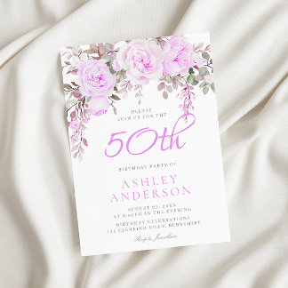 Invitación Fiesta de cumpleaños 50 Violeta Floral de Lavanda 