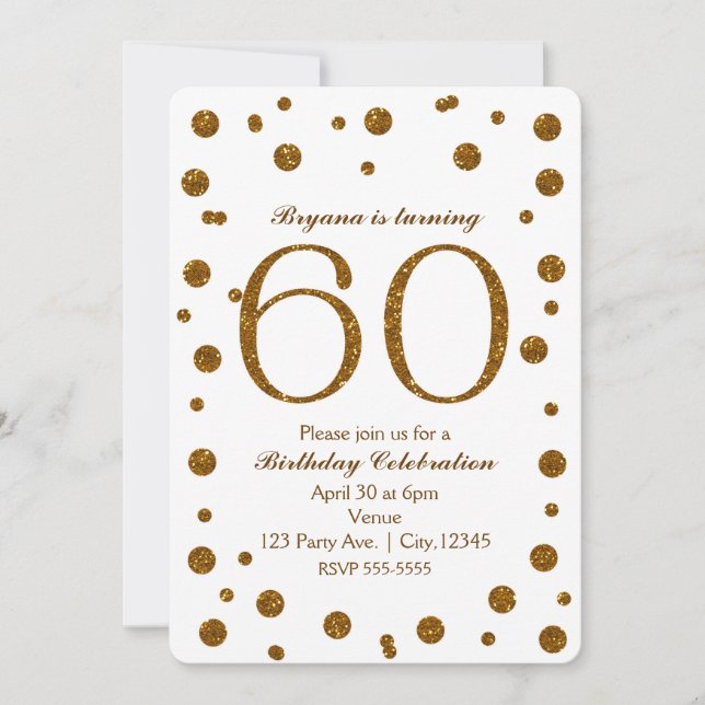 Invitación Fiesta de Cumpleaños 50 White & Gold Glitter Dots  (Anverso)