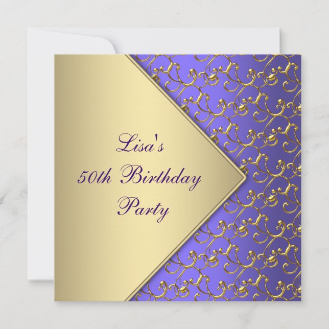 Invitación Fiesta de cumpleaños 50 Womans Gold Purple (Anverso)