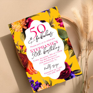 Invitación Fiesta de Cumpleaños 50 y Fabuloso con Flores Amar