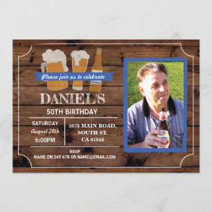 Invitación Fiesta de cumpleaños 50th 60th Photo Wood Invite