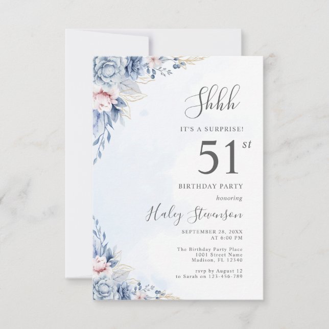 Invitación Fiesta de cumpleaños 51 sorpresa con tema de acuar (Anverso)