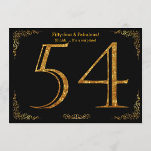 Invitación Fiesta de cumpleaños 54, Gatsby styl, purpurina de