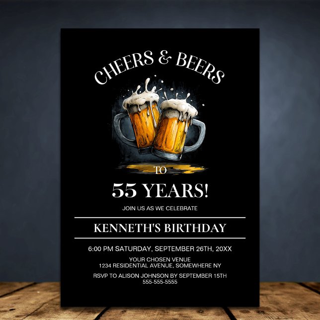 Invitación Fiesta de cumpleaños 55 con Cheers and Beers (Subido por el creador)