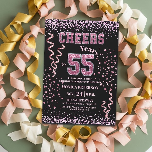 Invitación Fiesta de cumpleaños 55 con piedras de estrás de p (Subido por el creador)