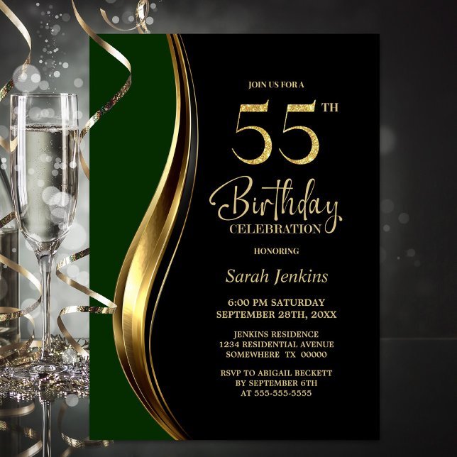 Invitación Fiesta de Cumpleaños 55 de Black Gold Green (Subido por el creador)