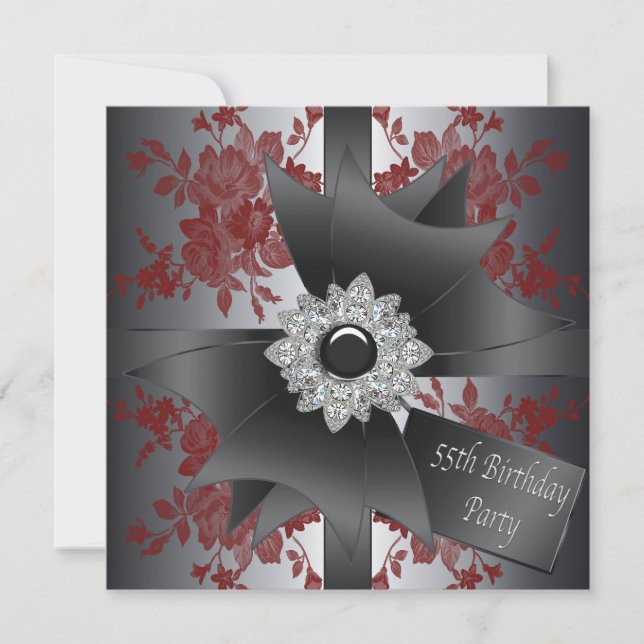 Invitación Fiesta de cumpleaños 55 de la Rosa Roja de las muj (Anverso)