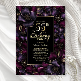 Invitación Fiesta de cumpleaños 55 de Morado y Floral Rosa