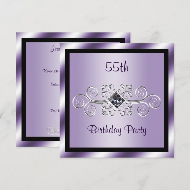 Invitación Fiesta de cumpleaños 55 de remolinos de plata y di (Anverso / Reverso)