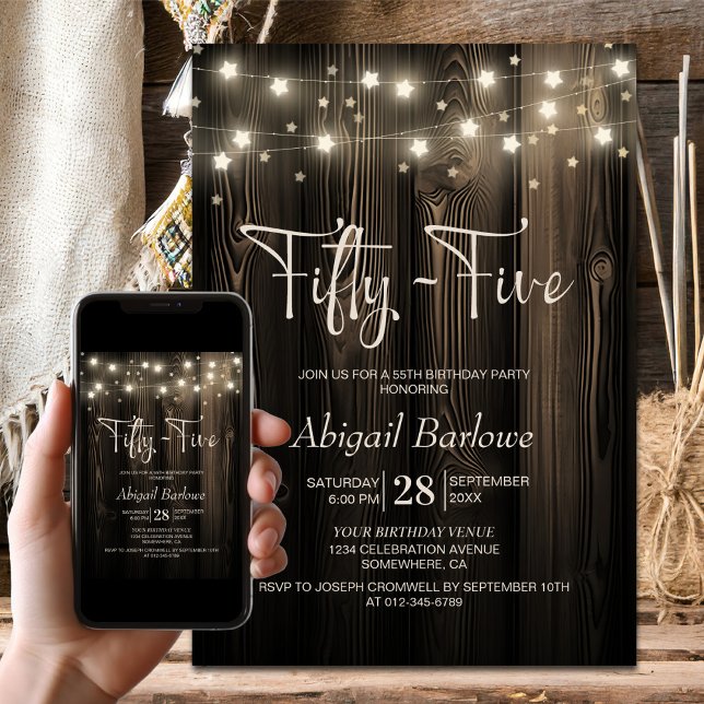 Invitación Fiesta de cumpleaños 55 de Rustic Wood (Subido por el creador)