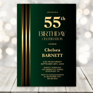 Invitación Fiesta de Cumpleaños 55 Dorado con Rayas Negras y 
