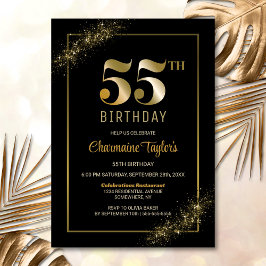 Invitación Fiesta de cumpleaños 55 elegante en negro y dorado