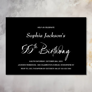 Invitación Fiesta de cumpleaños 55 moderna minimalista negra