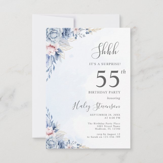 Invitación Fiesta de cumpleaños 55 sorpresa con tema de acuar (Anverso)