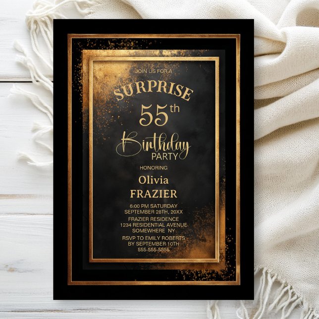 Invitación Fiesta de cumpleaños 55 sorpresa de oro negro mode (Subido por el creador)