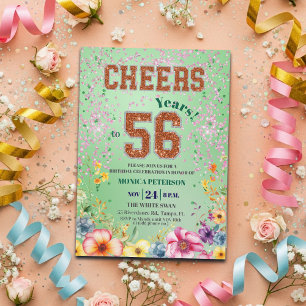 Invitación Fiesta de Cumpleaños 56 con Brillo de Esmeralda Ro