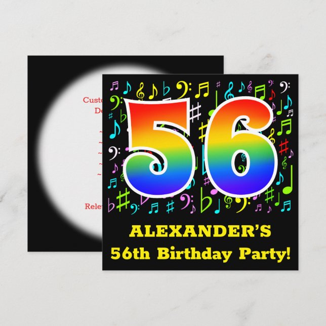 Invitación Fiesta de cumpleaños 56: Símbolos musicales divert (Anverso / Reverso)