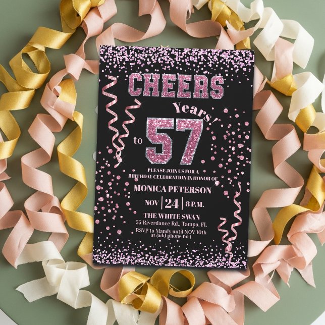 Invitación Fiesta de Cumpleaños 57 con Piedras de Brillo Rosa (Subido por el creador)