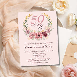 Invitación Fiesta de Cumpleaños 59 Elegante Floral Rosa Españ