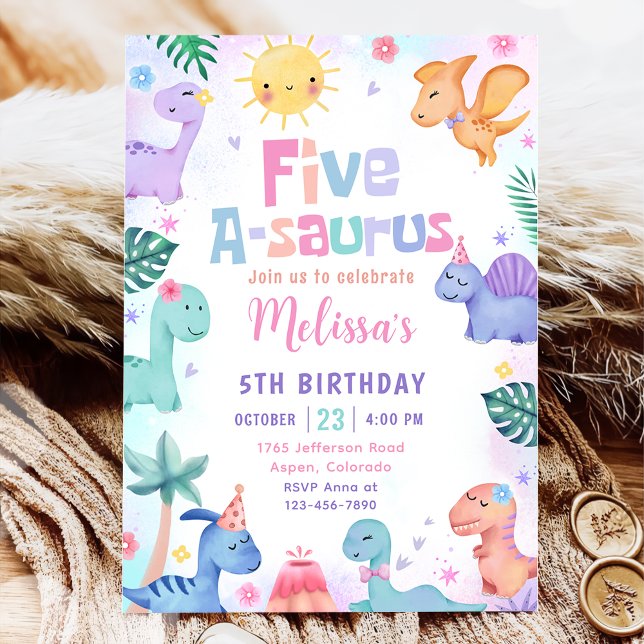 Invitación Fiesta de cumpleaños 5-A-Saurus de Dinosaurio (Subido por el creador)